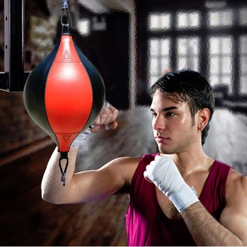 Adult Hanging Speed Ball For Boxing Fitness - Free Punching Bag - Drawstring Red & Black - Main Image