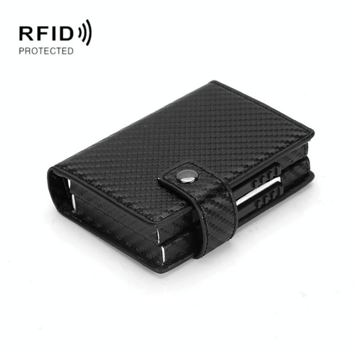 Secure Dual Card Wallet with Rfid Blocking - Carbon Fiber Pattern Black - Main Image