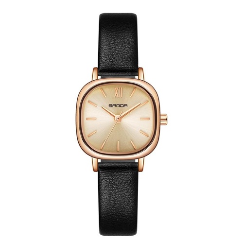 Women Oval Dial Quartz Watch with Simple Bar Scale - Belt Black - Main Image