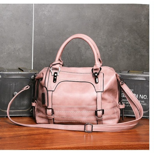 Soft Faced Casual Handbag - Large Diagonal Shoulder Bag - Pink - Main Image