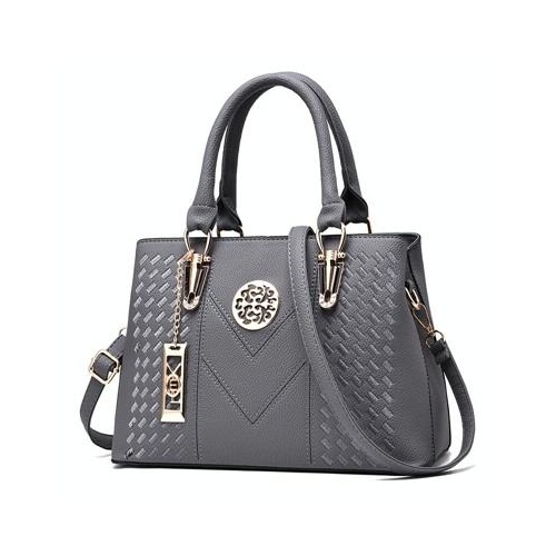 Women Leather Messenger Handbag - Stylish and Functional - Gray - Main Image