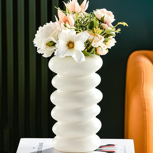 Imitation Glaze Porcelain Spiral Vase for Wet & Dry Flower Arrangements - White - Main Image
