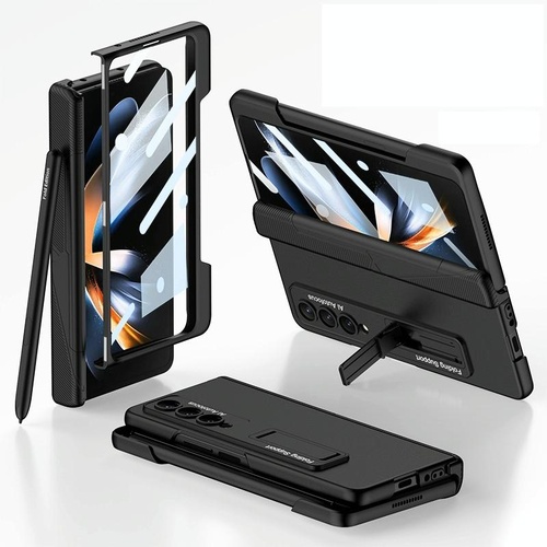 Foldable Phone Case with Magnetic Closure and Pen Slot for Samsung Galaxy z Fold 4 - Compact and Convenient - Black - Main Image