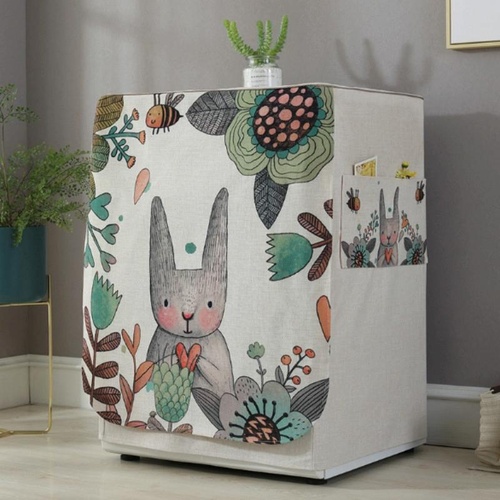 Cartoon Cotton Linen Drum Roller Washing Machine Dust Cover - 83x60x60cm Size - Rabbit - Main Image