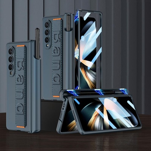Samsung Galaxy z Fold 4 Shockproof Magnetic Fold Case with Wrist Strap - Navy Blue - Main Image