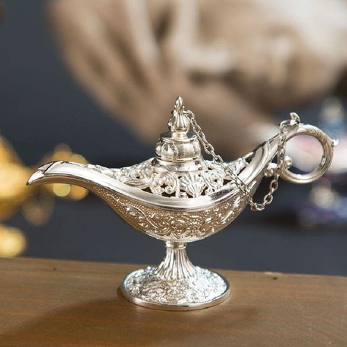 Metal Aladdin Magic Lamp Aromatherapy Home Decor Gift - Silver - Main Image