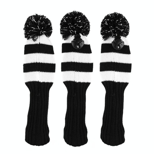 Set of 3 Knitted Golf Club Covers - Black - Main Image