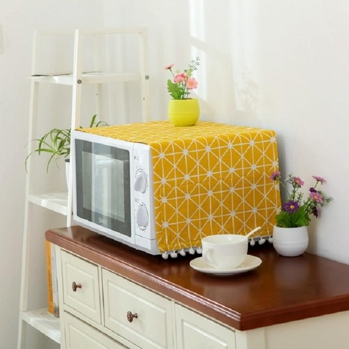 Universal Cotton Linen Microwave Dust Cover - Yellow Checkerboard - Main Image