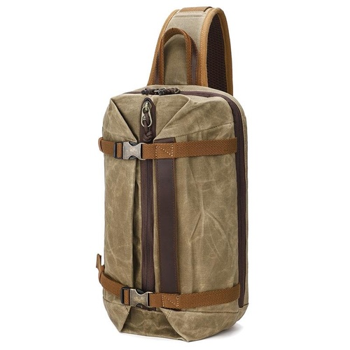 Retro Waxed Canvas Chest Bag Large Capacity Shoulder Crossbody Bag For Men - Khaki - Main Image