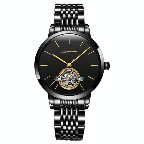 Waterproof Automatic Mechanical Watch for Women with Simple Hollow Design - Black Steel Strip - Main Image