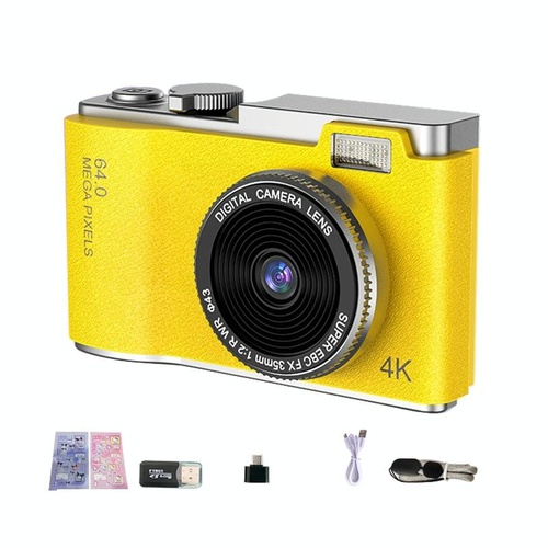 Retro Kids Camera With Dual-Lens 4K Hd Ccd - 2.4 Inch - Yellow - Main Image