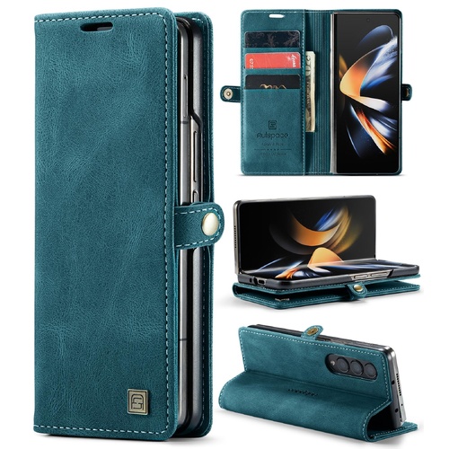 Vintage Rfid Leather Phone Case for Samsung Galaxy z Fold 4 - Blue - Main Image