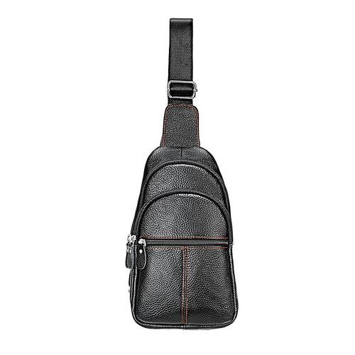 Stylish Genuine Leather Crossbody Chest Bag For Men And Women Functional And Versatile Design - Black - Main Image