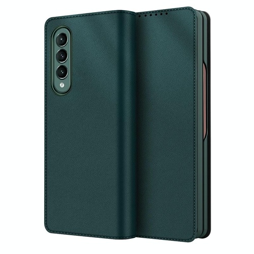 Foldable Leather Phone Case for Samsung Galaxy z Fold 4 - Horizontal Flip - Plain Green - Main Image