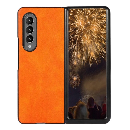 Two Tone Litchi Pu Case for Samsung Galaxy z Fold 4 - Slim & Stylish - Orange - Main Image
