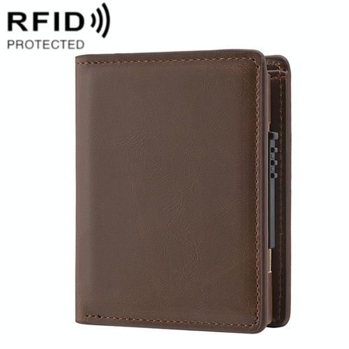 Rfid Blocking Short Wallet with Automatic Pop Up - Brown - Main Image