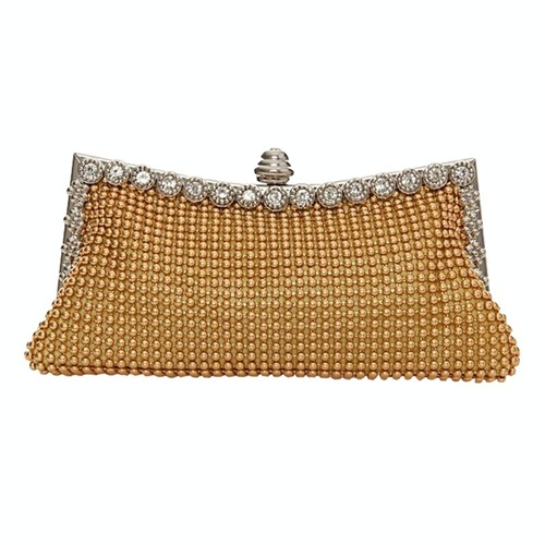 Rhinestone Evening Clutch for Ladies - Beaded Banquet Bag - Gold - Main Image