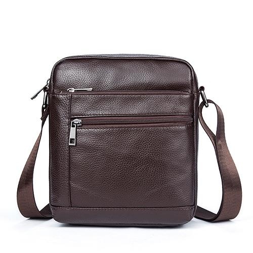 Men Cowhide Leather Crossbody Bag Vertical Shoulder Business Bag Coffee - Main Image