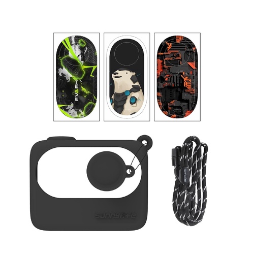 Silicone Case for Insta360 Go 3 with Neck Strap and Skin Wrap - Black - Main Image