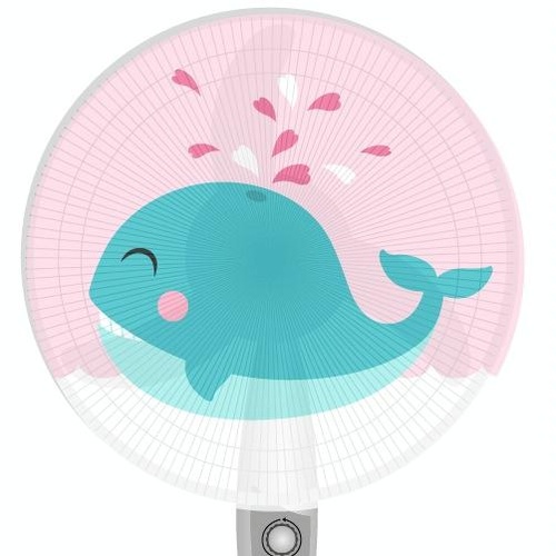 16 Cartoon Children Electric Fan with All-inclusive Mesh Protection Net and Anti-pinch Hand Cover - Safe and Fun - Blue Whale - Main Image