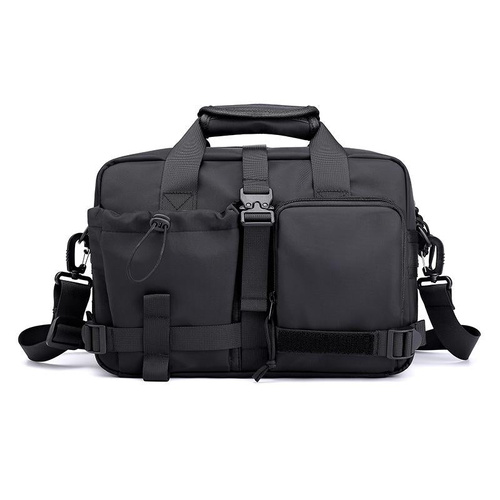 Large Capacity Men Shoulder Messenger Bag Fits Laptops Multi Functional - Black - Main Image