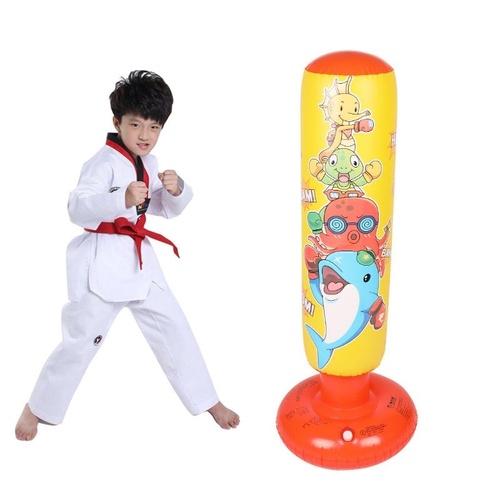 Children'S Inflatable Vertical Boxing Column - Cartoon Underwater Animal Pattern - 1.25M Height - Yellow - Main Image