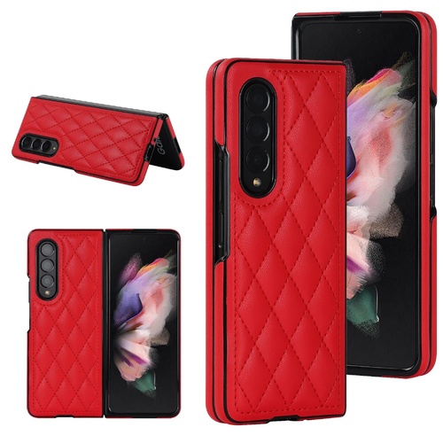 Foldable Microfiber Phone Case for Samsung Galaxy z Fold 4 - Rhombic Design - Red - Main Image