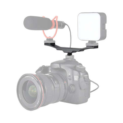 Aluminum Dual Hot / Cold Shoe Mount Adapter Bracket - Black - Main Image