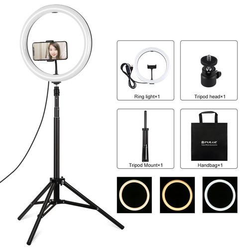 11.8 Led Ring Light with Tripod and Phone Clamp - 3 Modes Dual Colour Temperature Dimmable - Black - Main Image