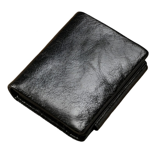 Multi-functional Oil Wax Leather Rfid Wallet - Black - Main Image