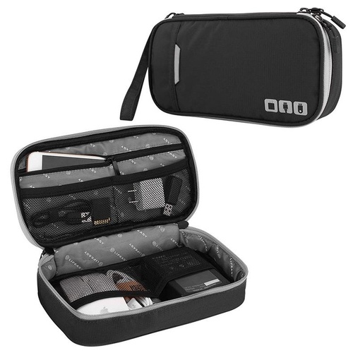 Portable Multi-functional Headphone Charger and Data Cable Storage Bag with Power Pack - 24 x 12 x 5cm - Black - Main Image