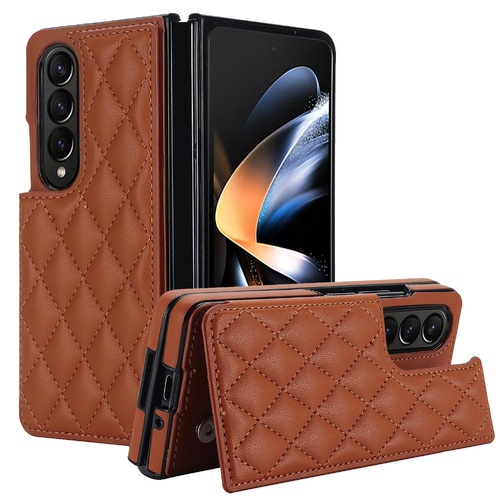 Foldable Full Coverage Double Buckle Pu Phone Case for Samsung Galaxy z Fold 4 - Brown - Main Image