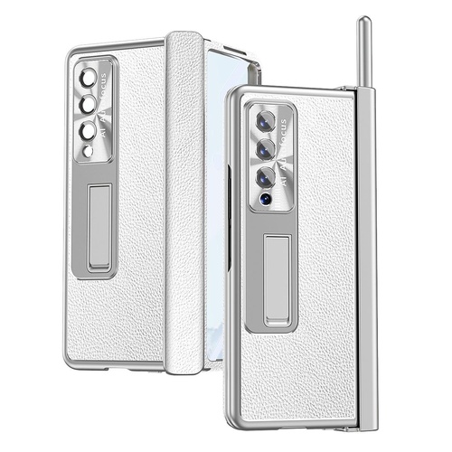 Shockproof Magnetic Litchi Pattern Phone Case for Samsung Galaxy z Fold 4 - Silver - Main Image