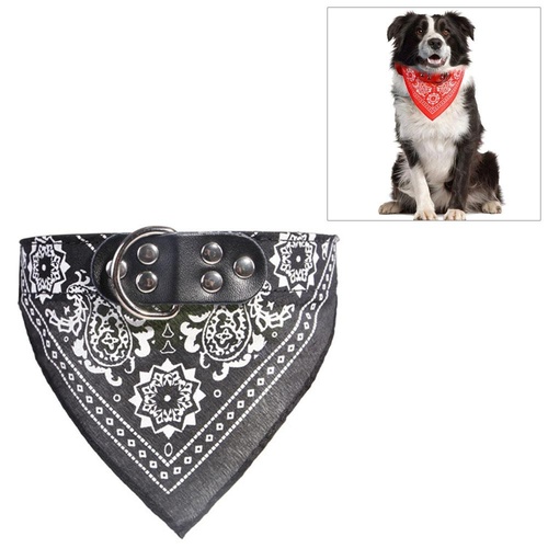 Adjustable Dog Bandana Leather Printed Soft Scarf Collar Neckerchief For Puppy Pet - Size M - Black - Main Image