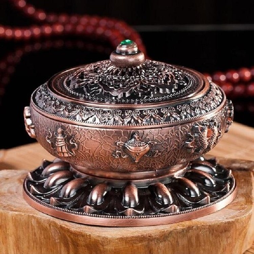 Large Pale Red Eight Treasure Incense Burner Decoration - Main Image