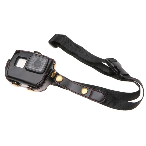Leather Housing Case with Neck Strap and Buttons for Gopro Hero7 / 6 / 5 - Black - Black - Main Image