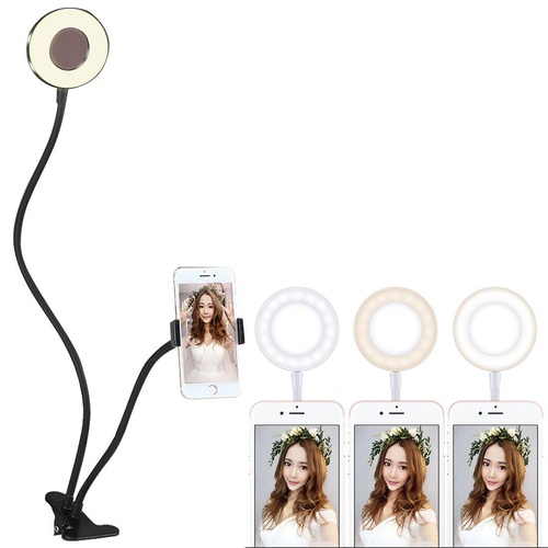 Universal Cell Phone Holder with Selfie Ring Light for Studio Recording and Live Broadcast - Black - Main Image