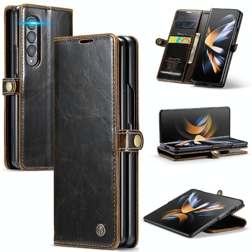 Premium Crazy Horse Leather Phone Case for Samsung Galaxy z Fold 4 - Coffee - Main Image