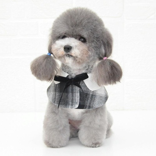 Dog Shawl Small Cloak Pet Bow Ttie Saliva Towel Pet Accessories - Size M - Black White Grid - Main Image