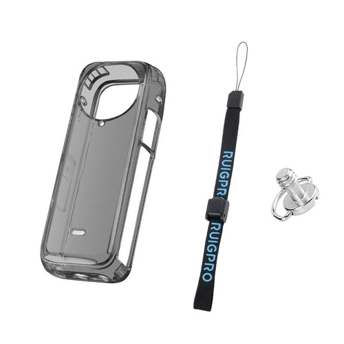 Clear Soft Tpu Protective Case for Insta360 X4 - 1.5mm Thickness - Clear Black - With Hand Strap - Main Image