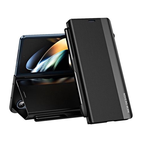 Samsung Galaxy z Fold 4 Leather Phone Case with Pen Slot - Shockproof - Black - Main Image