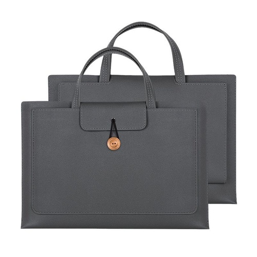 Waterproof Elastic Button Laptop Handbag - Pu Material - Grey - 15.4/16 Inch - Main Image