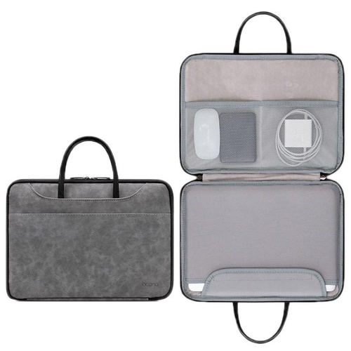 Waterproof Leather Computer Bag - 15 / 15.6 / 16 Inches Fully Open & Portable - Gray Black - Main Image