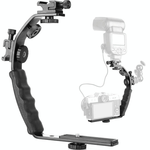 Aluminum L-Shaped Flash Bracket Camera Holder - Black - Main Image