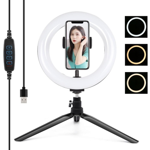 7.9 Led Ring Light with Tripod and Phone Clamp - 3 Modes Dimmable Dual Colour Temperature - Black - Main Image