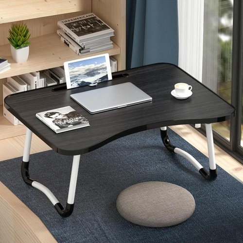 Adjustable Folding Laptop Desk with Non-slip Legs and Card Slot - Black - Main Image