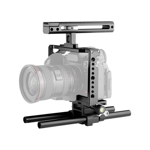 Panasonic Lumix Dc-S1H / Dc-S1 / Dc-S1R Camera Cage Stabilizer With Handle & Rail Rod Mount - Black - Main Image