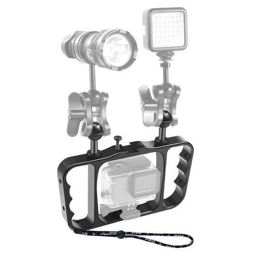 Aluminum Dual Handheld Diving Light Arm Mount for Action Cameras - Black - Main Image