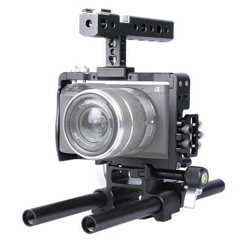 Sony A6000 / A6300 / A6400 / A6500 Camera Cage Stabilizer With Handle - Black - Main Image