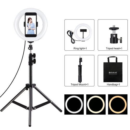 7.9 Led Ring Light with Tripod and Phone Clamp - 3 Modes Dual Colour Temperature Dimmable - Black - Main Image
